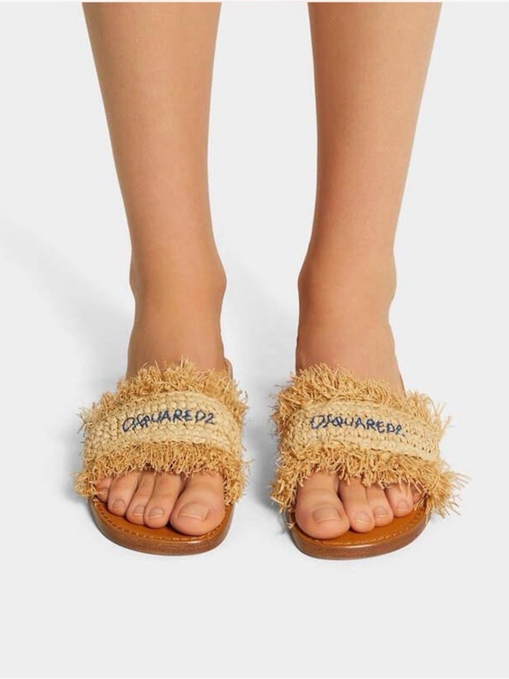 DSQUARED2 Natural Beige Fringed Slide Sandals 38